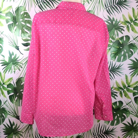 Lauren Ralph Lauren Pink Polka Dot Button Down Top (Size: 1X) - Picture 6 of 12